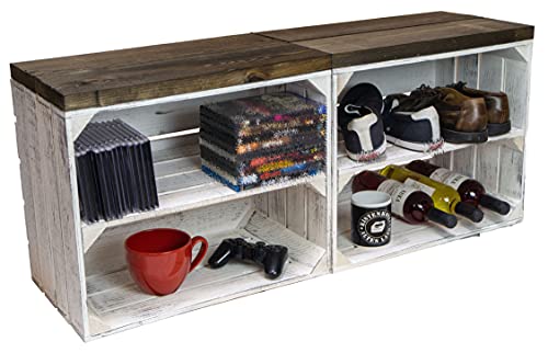 Kistenkolli Altes Land 2er Set Obstkiste aus Holz & Holzplanken Schuhschrank Hocker Sitzbank Weinablage Weinschrank Holzbank Regalkiste 50 x 29 x 43cm L x T x H von Kistenkolli Altes Land