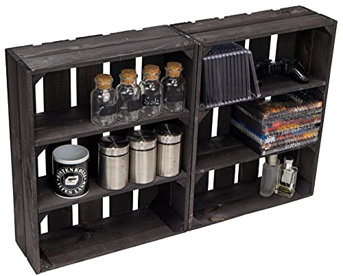 Kistenkolli Altes Land 2er Set flache Regalkiste Gewürzregal Obstkiste Ablagekiste 50x40x15cm Obstkisten Weinkisten Wandregal Holzkisten Gewürzständer Gewürzablage Regalsystem (Wilma schwarz) von Kistenkolli Altes Land