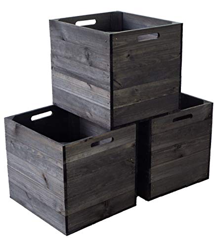 Kistenkolli Altes Land Holzkiste schwarz passend für alle Ikea Kallax Regale und Expedit Regale Einschubkiste Schubladenbox Weinkiste 32x37x32cm (3er Set) von Kistenkolli Altes Land