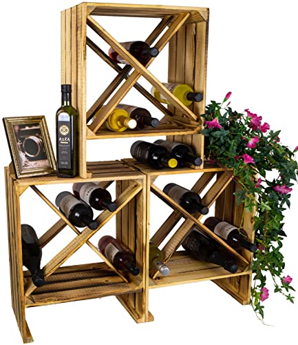 Kistenkolli Altes Land Weinregalkiste X weiß/Natur/geflammt Maße 50x40x27cm Regalkiste Flaschenablage Weinschrank Weinkiste Flaschenkiste (3er Set Weinregal X geflammt) von Kistenkolli Altes Land