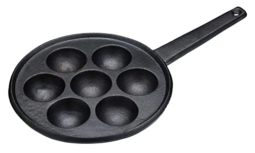 KitchenCraft Aebleskiver-Pfanne mit 7 Einmündungen, Inklusive Æbleskiver-Rezept, Gusseisen, 20,5 cm von KitchenCraft