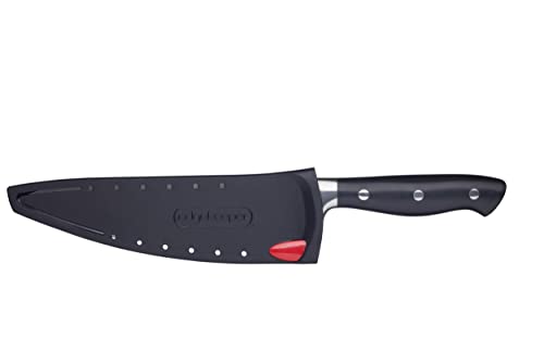 MasterClass Kochmesser mit EdgeKeeper Messerschärfer Hülle, selbstschärfend aus Edelstahl, 20 cm, Schwarz von Master Class