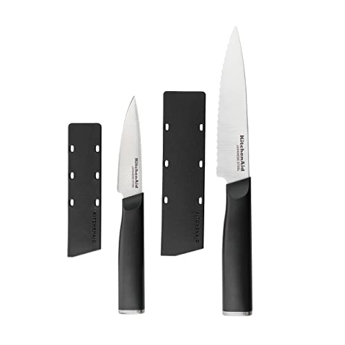 KitchenAid Classic 2er Set Santoku Messer mit Klingenschutzhüllen, scharfe Messer aus japanischem Hartstahl von KitchenAid