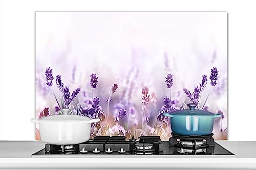 KitchenYeah© Spritzschutz Küchenrückwand Platte Kuchendeko Aluminium Platte Kitchen Wall Protector Rückwand KücheLavendel - Blumen - Lila - Natur - 100x65 cm von KitchenYeah