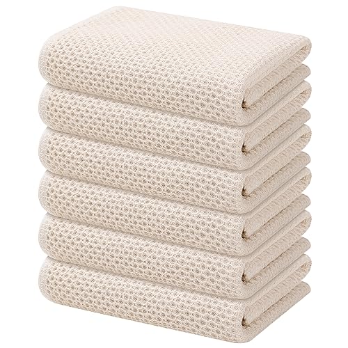 Kitinjoy Küchentücher aus 100 % Baumwolle, Waffelgewebe, 6er-Pack, superweiche und saugfähige Küchentücher zum Trocknen von Geschirr, Küchenhandtücher, 33 x 71 cm, Beige von Kitinjoy