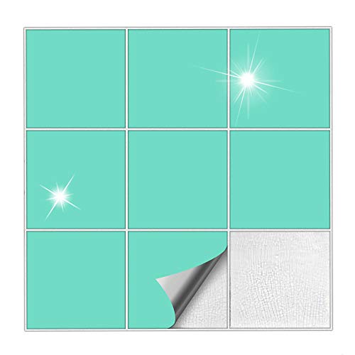 Kiwistar Fliesenaufkleber Mint Glänzend - 15 x 15 cm - 50 Stück - Klebefliesen Fliesenmuster Stickerfliesen Wandfliesen überkleben von Kiwistar