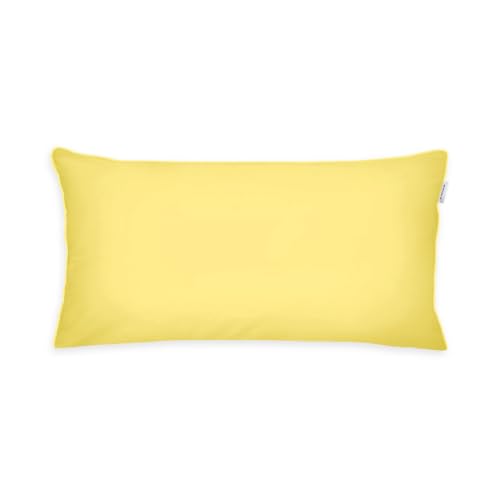 TOM TAILOR Perkal-Kissenhülle, 40x80 cm, 100% Baumwolle/ Perkal, Kissenbezug mit farbiger Paspel und Markenreißverschluss, UNI Gelb (Light Lemon) von Herding