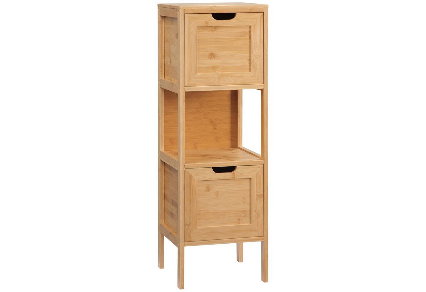 Kleankin Badkommode aus Bambus, 1 Regal, 2 Schubladen, 30 cm x 30 cm x 90 cm, Natur (Set, 1 St., 1 Badezimmerschrank), 30L x 30B x 90H cm von Kleankin