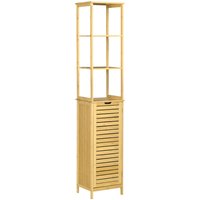 kleankin Badezimmerschrank Badschrank mit 3 offenen Fächer und 1 Schrank, Badmöbel Freistehender Hochschrank für Badezimmer, kleine Räume, Natur 34 x 30 x 173 cm von Kleankin