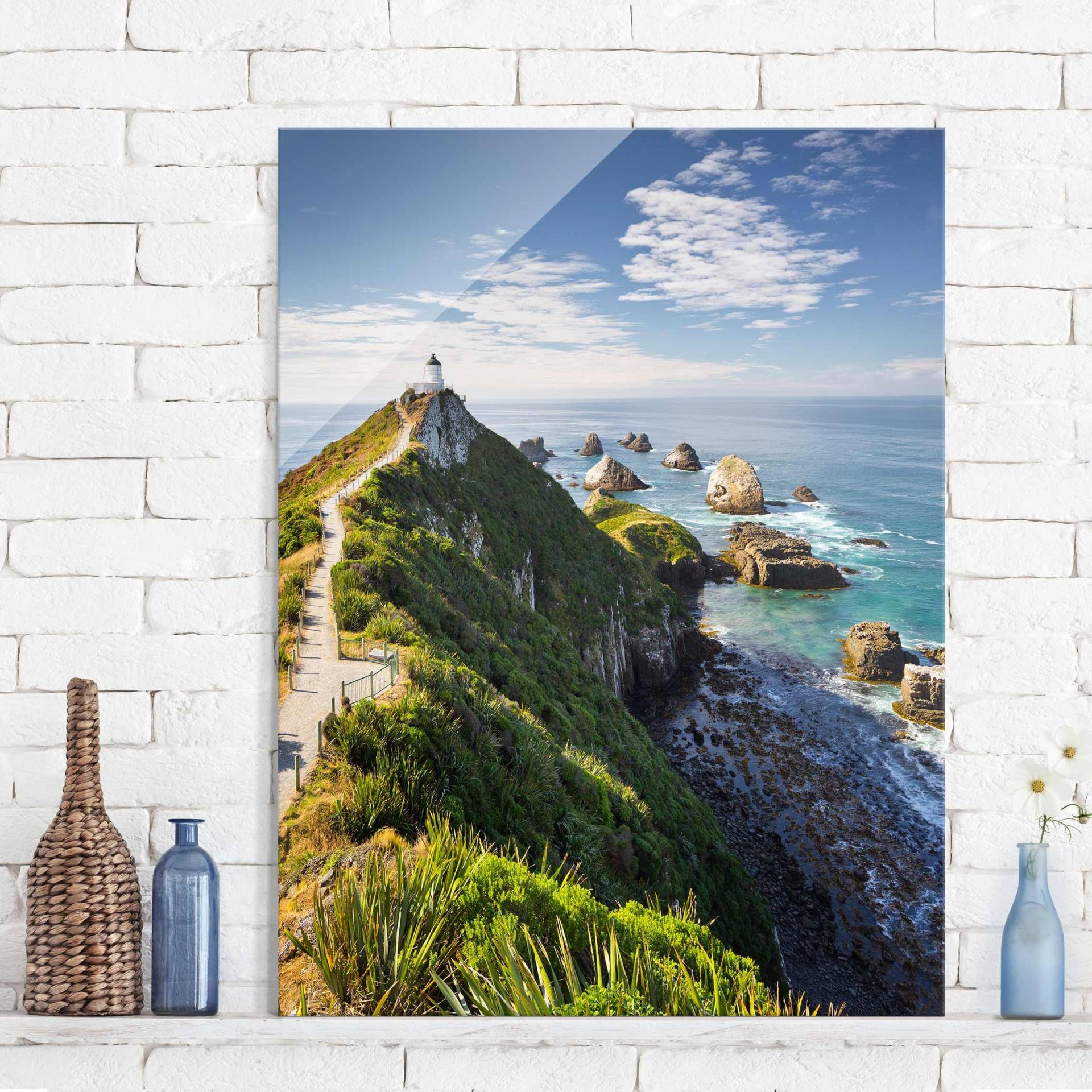 Glasbild Natur & Landschaft Nugget Point Leuchtturm und Meer Neuseeland von Klebefieber