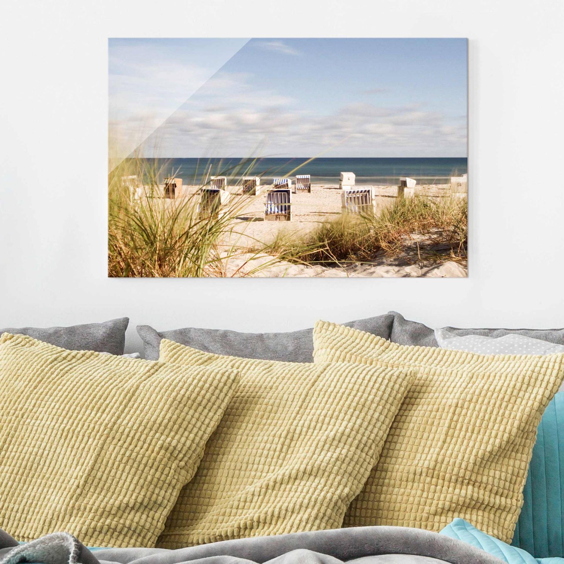 Glasbild Natur & Landschaft Ostsee und Strandkörbe von Klebefieber