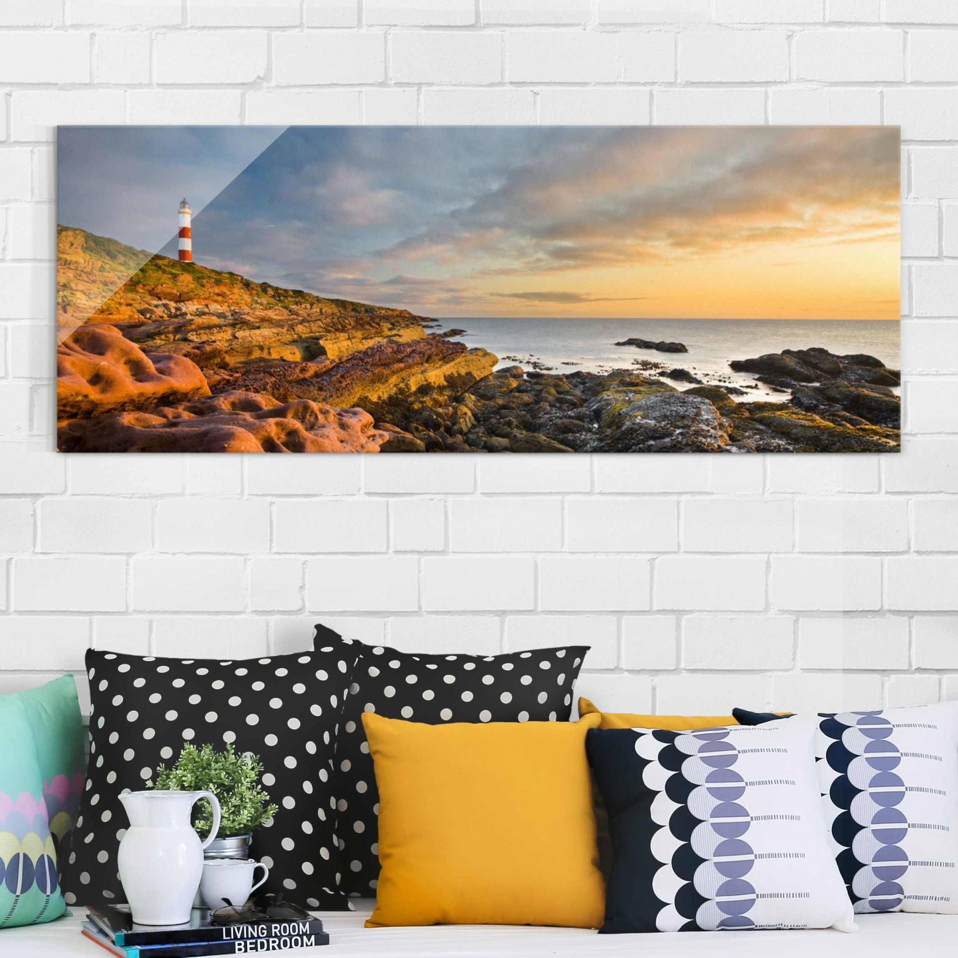 Glasbild Natur & Landschaft Tarbat Ness Leuchtturm und Sonnenuntergang am Meer von Klebefieber