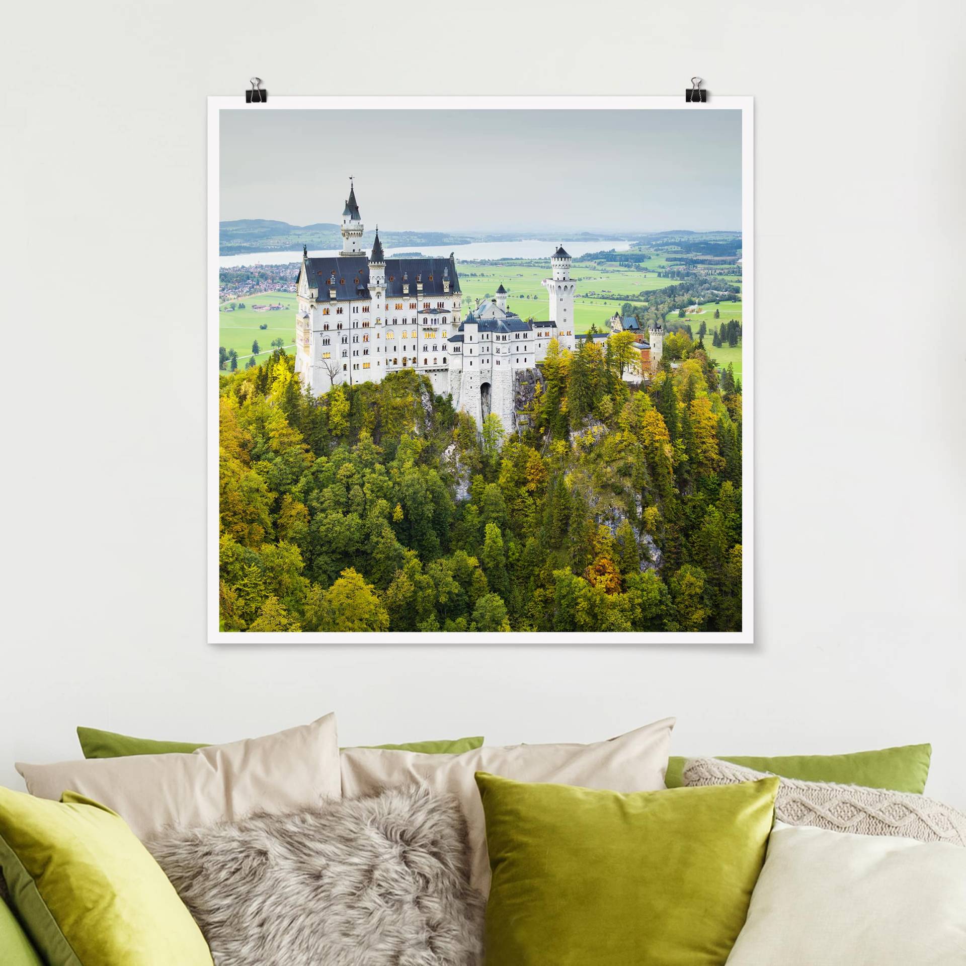 Poster Schloss Neuschwanstein Panorama von Klebefieber