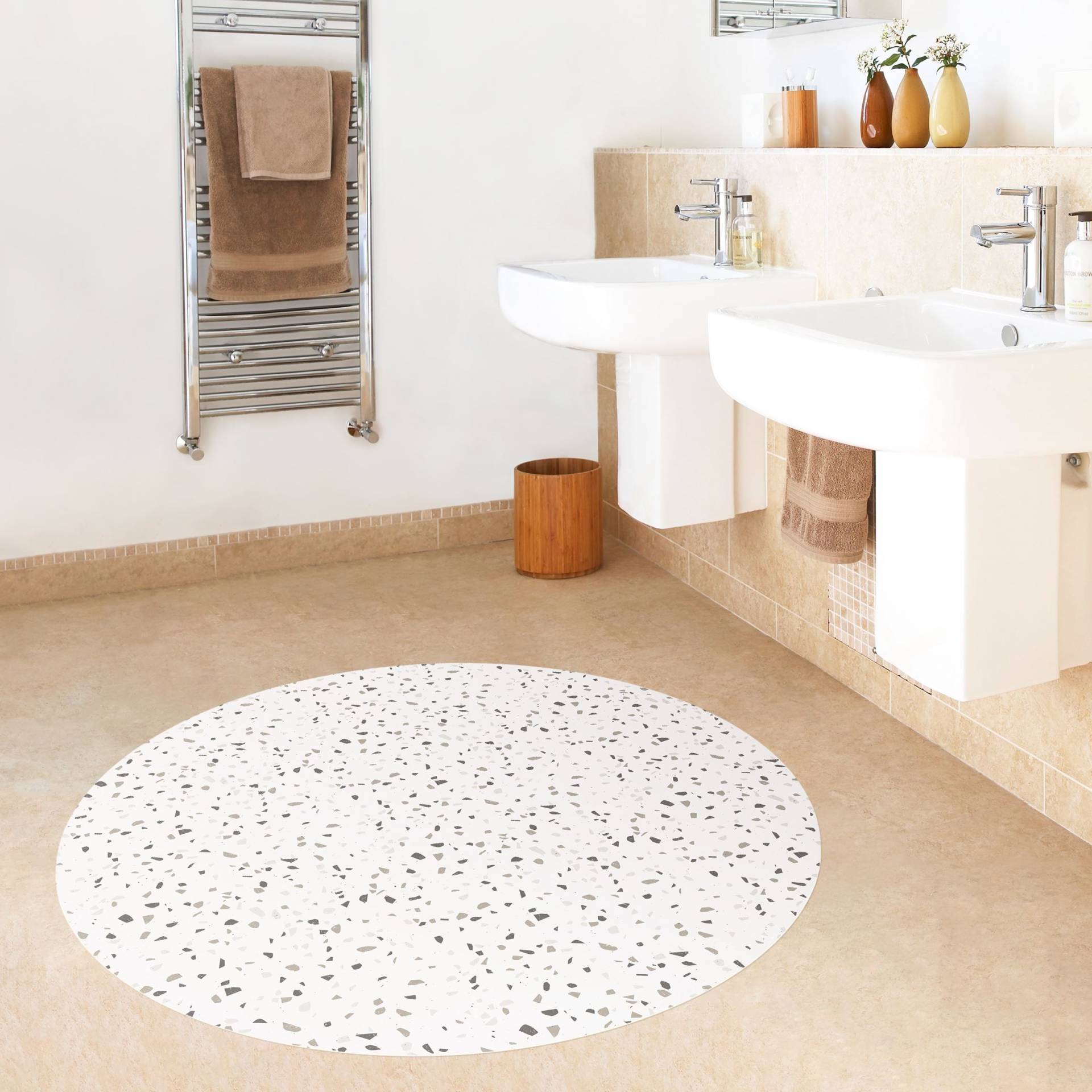 Runder Vinyl-Teppich Detailliertes Terrazzo Muster Pompeji von Klebefieber