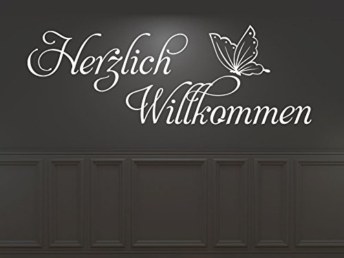 KLEBEHELD® Wandtattoo Herzlich Willkommen mit Falter von Klebeheld