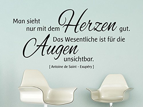 KLEBEHELD® Wandtattoo Man sieht nur mit dem Herzen gut. Das Wesentliche ist für die Augen unsichtbar. No.2 - Saint-Exupéry (Farbe lindgrün/Größe 150x78cm) von Klebeheld