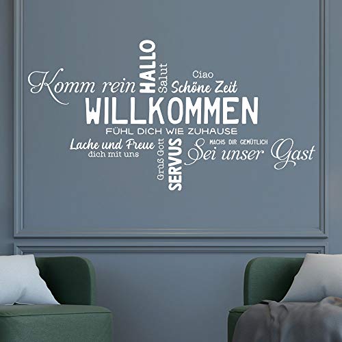 KLEBEHELD® Wandtattoo Willkommen Servus Hallo Komm rein | Wortwolke für Eingang - Flur - Diele Farbe dunkelgrün, Größe 80x42cm von Klebeheld