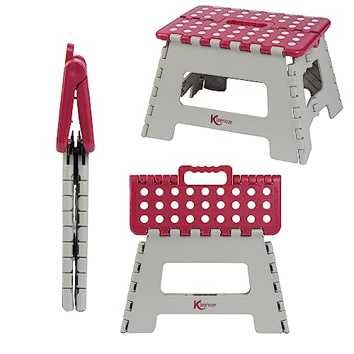 Kleeneze KL031879FEU6 Small Folding Step Stool - Ideal for Hard-to-Reach Places, Maximum Load 150 kg, Folds Away for Storage, Step Up, Space Saving Design, Carry Handle, Strong and Sturdy, Pink & Grey von Kleeneze