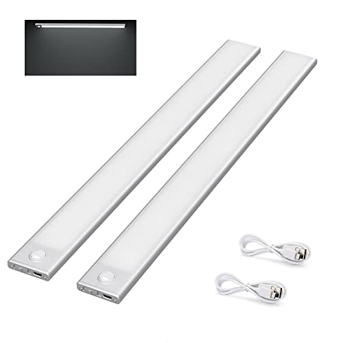 Klighten 2er Pack LED Bewegungsmelder Schrankleuchten,Auto/ON/OFF,170LM,2200 mAh Eingebauter Akku,3M Doppelaufkleber, Sicherheitsnachtlicht für Schrank, Kleiderschrank, Küche, Schlafzimmer,Kaltweiß von Klighten