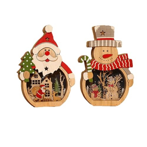 Kliplinc Weihnachts-Weihnachtsmann-Winterdekoration, Weihnachts-Schneemann-Weihnachtsmann-Ornamente: 2 St¨¹ck Leuchtende Holzfiguren von Kliplinc