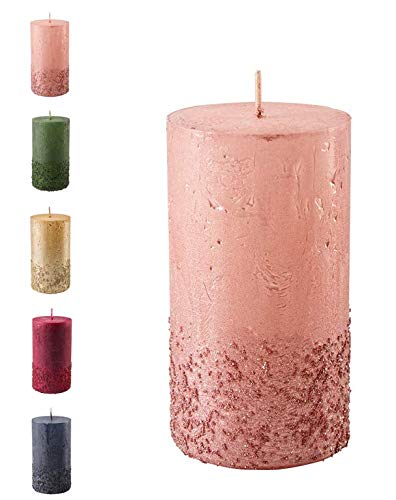 Wunderschöne & Moderne Adventskerzen – 2 Stück - Rustikale Oberfläche - Kerzen/Stumpenkerzen - Weihnachten/Weihnachtskranz/Adventskranz (Rosé, Höhe: 8cm) von Klocke Kerzen