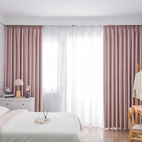 KnBoB Vorhang Blickdicht Ösen, Polyester Rosa Einfarbig Gardinen für Wohnzimmer Fenster, Voile, 2er Set, 102x244cm von KnBoB