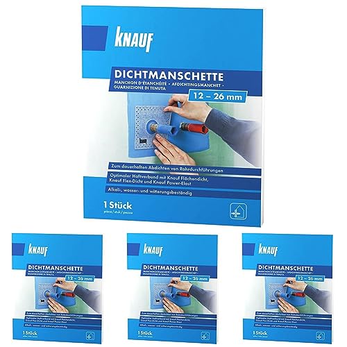Knauf Dichtmanschette zum dauerhaften Abdichten von Rohrdurchführungen, für 12-26 mm Rohr-Durchmesser – Rohr-Abdichtung, Dicht-Vlies wasser- und witterungs-beständig (Packung mit 4) von Knauf