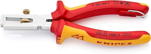 KNIPEX Abisolierzange mit Öffnungsfeder, universal isoliert mit Mehrkomponenten-Hüllen, VDE-geprüft; mit integrierter isolierter Befestigungsöse zum Anbringen einer Absturzsicherung verchromt 160 mm 11 06 160 T BK KNIPEX Abisolierzange mit Öffnungsfeder, universal isoliert mit Mehrkomponenten-Hüllen, VDE-geprüft; mit integrierter isolierter Befestigungsöse zum Anbringen einer Absturzsicherung verchromt 160 mm 11 06 160 T BK von Knipex