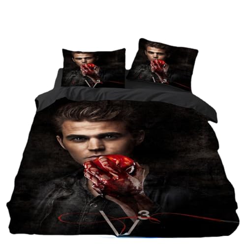 3D Drucken Horror TV Schwarzer Bettbezug 140x200, Vampire Note Bettwäsche Sets, SchwarzBettbezüge Mit 1 Kissenbezug 80x80 cm (A1,135x200 cm + 80x80 cm) von KnorRs