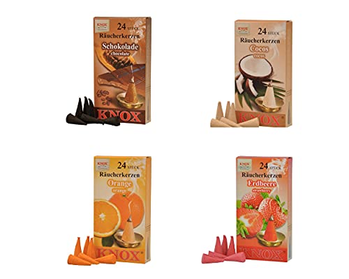 Knox Räucherkerzen 4er Set - Coladamix - Düfte: Schoko, Cocos, Orange, Erdbeer - Menge: 96 - Made in Germany von KNOX