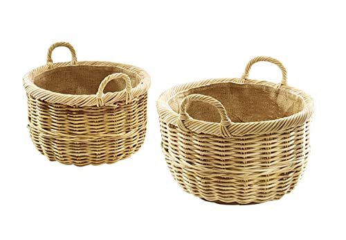 Kobolo Holztrage Holzkorb für Kaminholz Kaminholzkorb - rund, Natur - Rattan - 2er Set von Kobolo