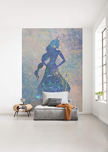 Komar Disney Vlies Fototapete Jasmin Silhouette | Größe: 200 x 280 cm (Breite x Höhe), Bahnbreite 50 cm | Tapete, Wandbild, Dekoration, Wandbelag, Kinderzimmer, Schlafzimmer | DX4-081, grün, blau von Komar