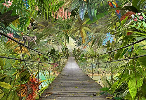 Komar Fototapete WILD Bridge, Tapete, Wanddekoration, Regenwald, Dschungel, Tropic, Rainforest, Brücke, 3D-8-977, grün, 368 x 254 cm, 8 Teile von Komar