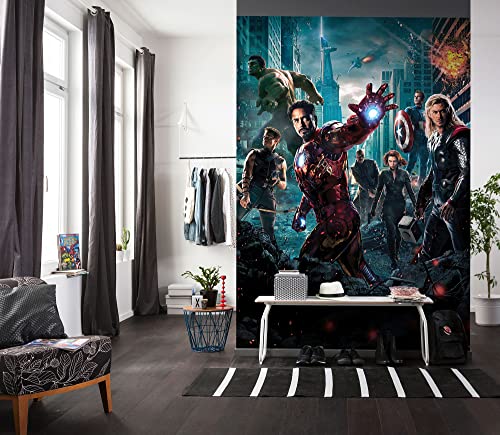 Komar Marvel Fototapete Avengers Movie Poster - Größe 184 x 254 cm, 4 Teile, bunt - Tapete, Kinderzimmer, Jugendzimmer, Tony Shark von Komar