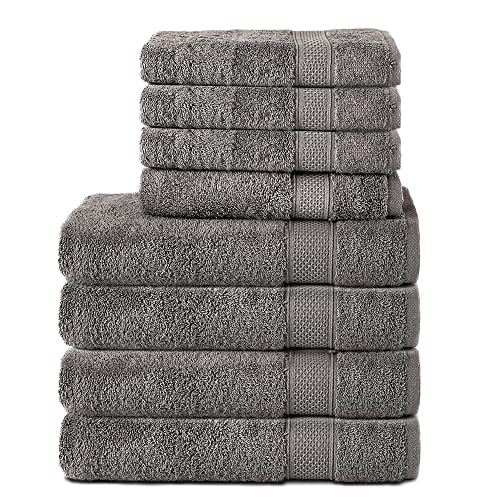 Komfortec 8er Handtuch Set aus 100% Baumwolle, 4 Badetücher 70x140 und 4 Handtücher 50x100 cm, Frottee, Weich, Towel, Groß, Anthrazit Grau von Komfortec
