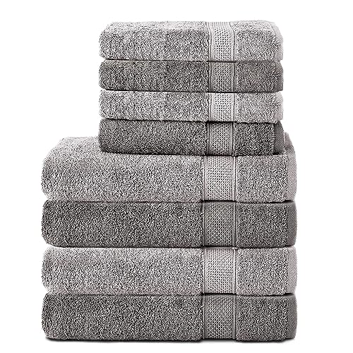 Komfortec 8er Handtuch Set aus 100% Baumwolle, 4 Badetücher 70x140 und 4 Handtücher 50x100 cm, Frottee, Weich, Towel, Groß, Anthrazit/Silber von Komfortec