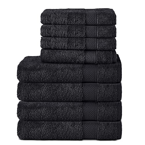 Komfortec 8er Handtuch Set aus 100% Baumwolle, 4 Badetücher 70x140 und 4 Handtücher 50x100 cm, Frottee, Weich, Towel, Groß, Schwarz von Komfortec