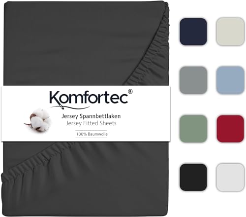 Komfortec Jersey Spannbettlaken 140x200 cm, 100% Baumwolle, Anthrazit von Komfortec