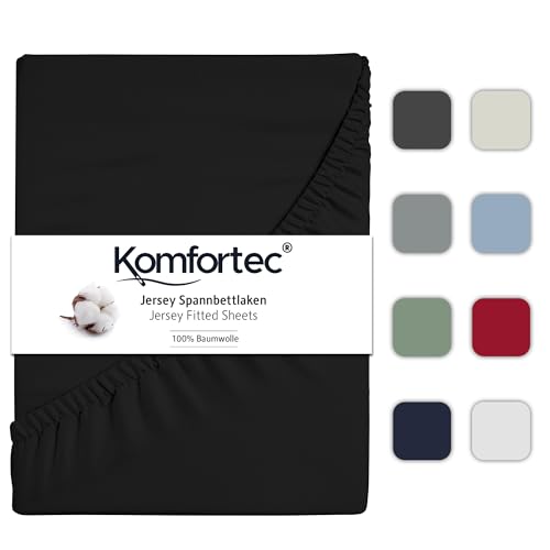 Komfortec Jersey Spannbettlaken 160x200 cm, 100% Baumwolle, Schwarz von Komfortec