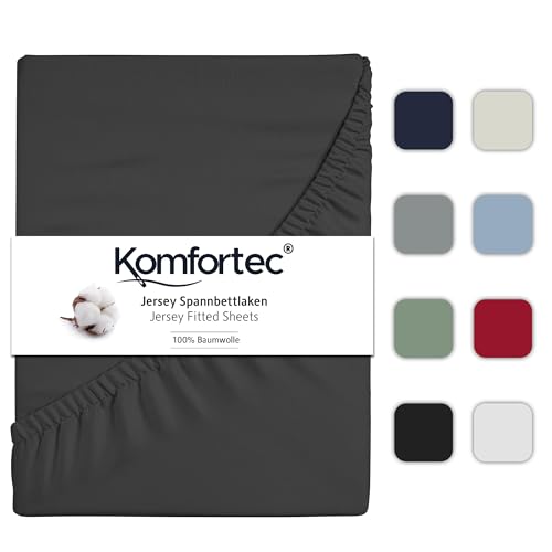 Komfortec Jersey Spannbettlaken 180x200 cm, 100% Baumwolle, Anthrazit von Komfortec