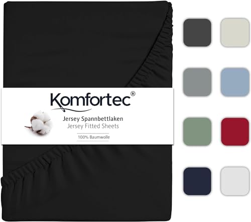 Komfortec Jersey Spannbettlaken 180x200 cm, 100% Baumwolle, Schwarz von Komfortec