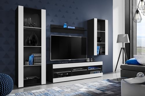 Komodee Wohnwand Wohnzimmerset Tivoli Medio, Weiß/Schwarz, Breite 245cm x Höhe 159cm x Tiefe 35cm, ohne LED, für Wohnzimmer, Schlafzimmer Komodee Wohnwand Wohnzimmerset Tivoli Medio, Weiß/Schwarz, Breite 245cm x Höhe 159cm x Tiefe 35cm, ohne LED, für Wohnzimmer, Schlafzimmer von Komodee
