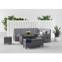 KONIFERA Gartenlounge-Set "Paris", (Set, 17 tlg., 2x 3er Bank, 1x Sitzbank, 1x Hocker, 1x Tisch 140x80x67cm, Aluminium), inkl. Auflagen/Schutzhülle, Polyrattan, Rückenlehne verstellbar von Konifera