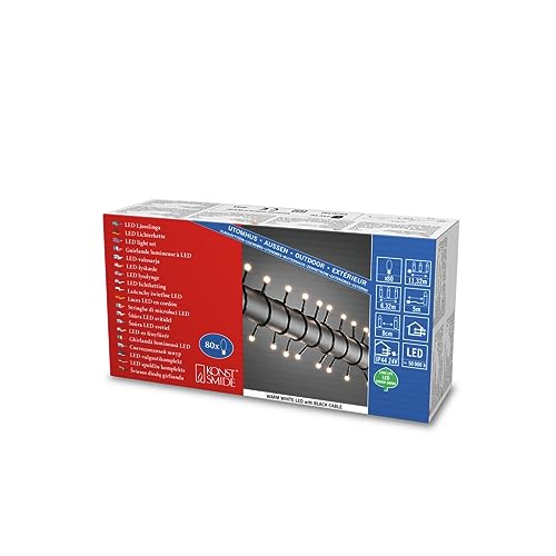 Konstsmide 3691-107 LED Globelichterkette mit runden Dioden / für Außen (IP44) / 24V Außentrafo / 80 warm weißen Dioden / schwarzes Kabel, warmweiß, 80 LEDs von Konstsmide
