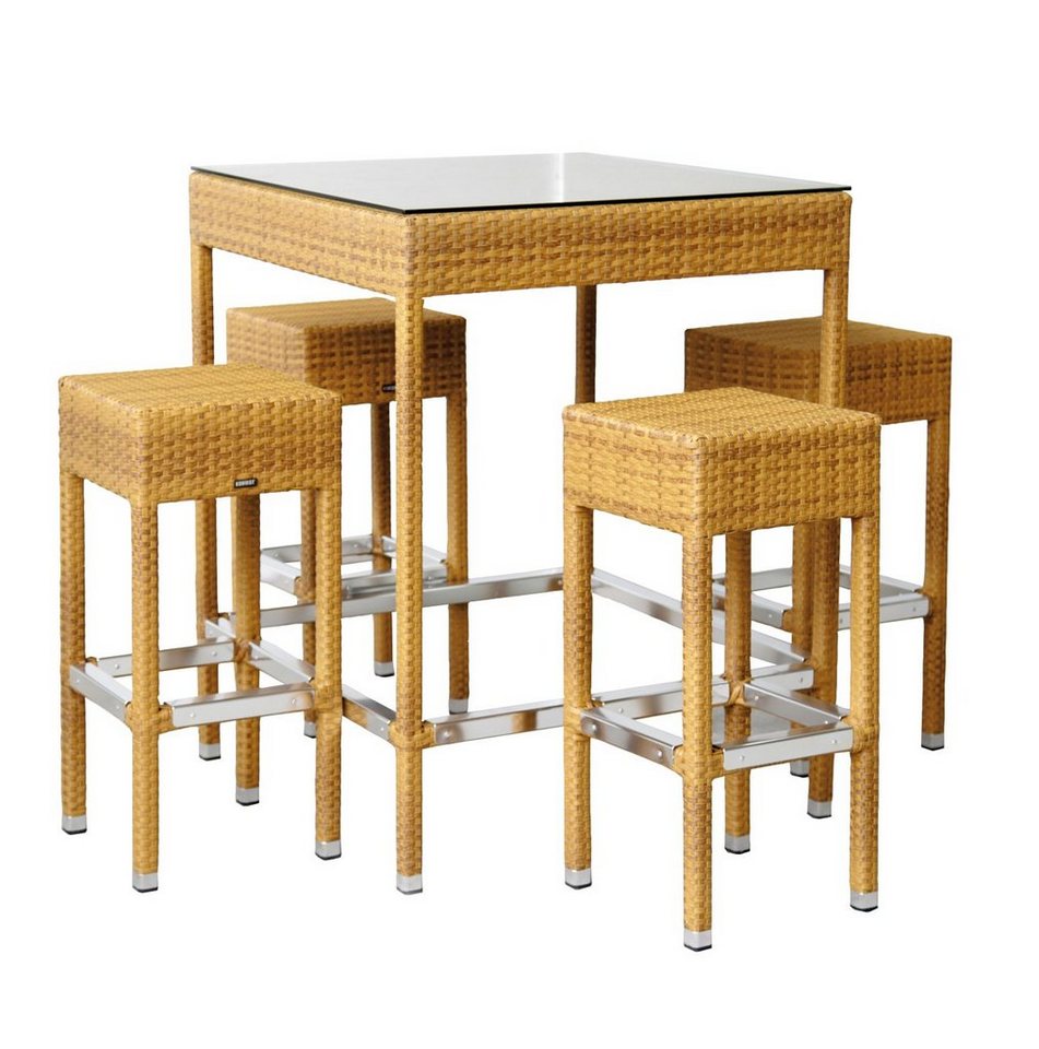Konway Garten-Essgruppe, KONWAY® Polyrattan Bar Set Möbel tabaco Stehtisch Barhocker Tisch von Konway
