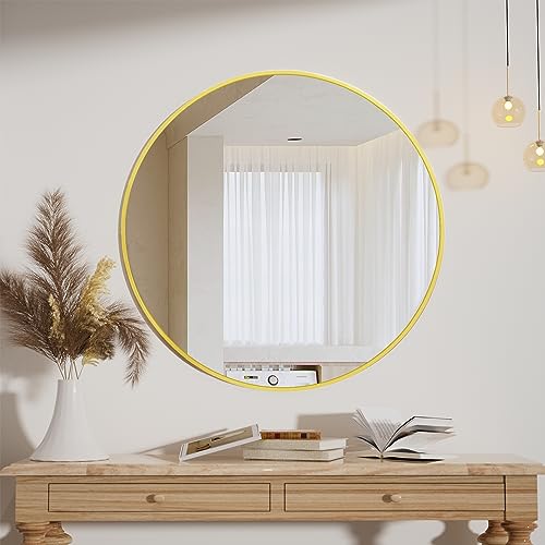 Koonmi 50cm Spiegel Rund Gold Runder Spiegel Wandspiegel mit Rahmen aus Aluminiumlegierung für Badezimmer, Waschtisch, Wohnzimmer, Schlafzimmer, Eingang Wanddekoration von Koonmi