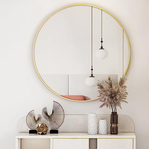 Koonmi 60cm Runder Spiegel Gold Spiegel Rund Wandspiegel mit Rahmen aus Aluminiumlegierung für Badezimmer, Waschtisch, Wohnzimmer, Schlafzimmer, Eingang Wanddekoration von Koonmi