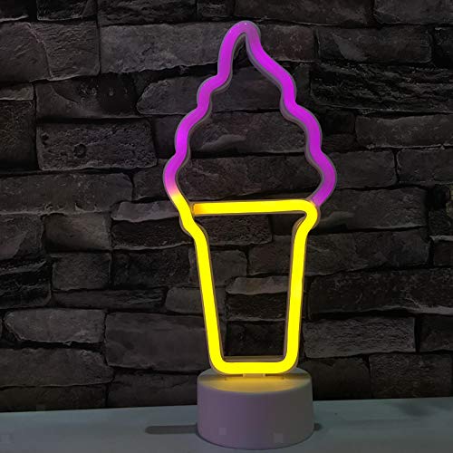 Neonlicht Eis im Becher Nachtlicht mit Fuß Sockel NEON LED Licht batteriebetrieben Aufsteller Tischlampe Leuchtreklame Lampe Leuchte Dekoration Kinderzimmer Schlafzimmer, Wohnzimmer, Party Weihnachten von Kopper-24