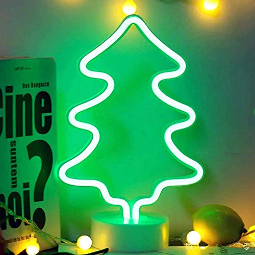 Neonlicht Tannenbaum grün Nachtlicht Fuß Sockel NEON LED Licht batteriebetrieben Aufsteller Tischlampe Leuchtreklame Lampe Leuchte Dekoration Kinderzimmer, Schlafzimmer, Wohnzimmer, Party, Weihnachten von Kopper-24
