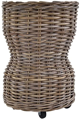 Korb-Outlet Großer Pflanzkorb Rattan grau XXL Pflanzkübel Blumentopf mit Rollen Rollkorb Rattankorb (Grau Natur, Säule tailliert) von Korb-Outlet